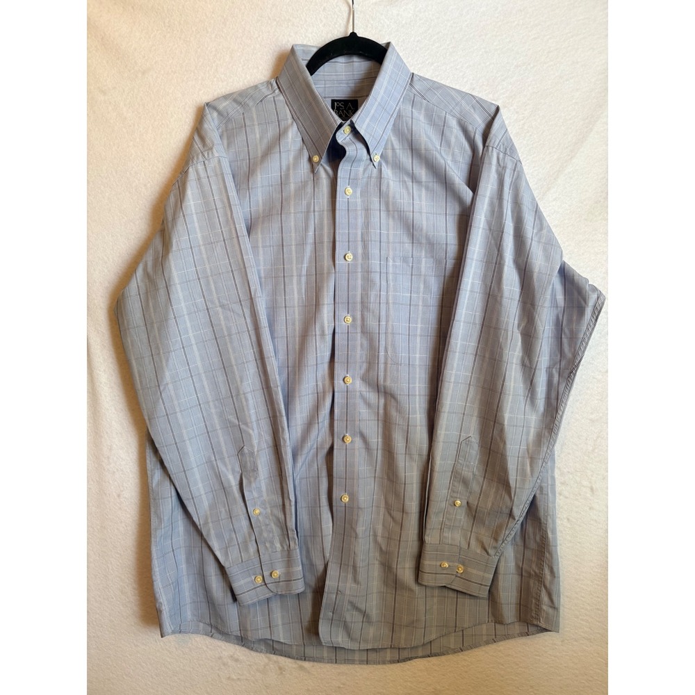 Jos A Bank Travelers Collection Mens‎ Large Blue Plaid Button Down Shirt